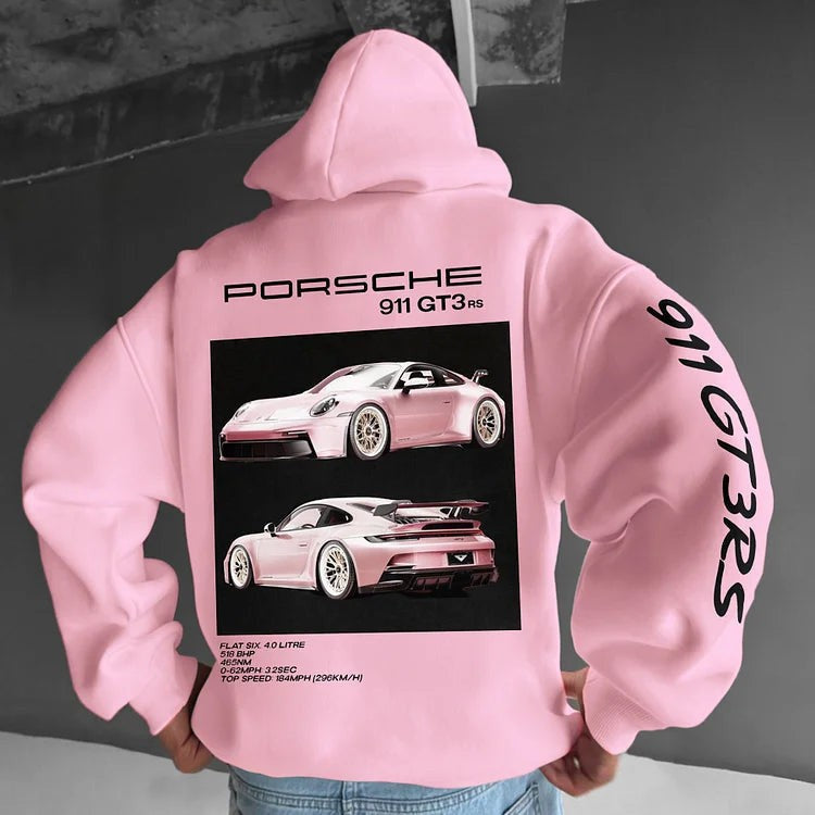 Men's Casual Car Print Hoodie with Heart Pattern, Fashionable Hoodie