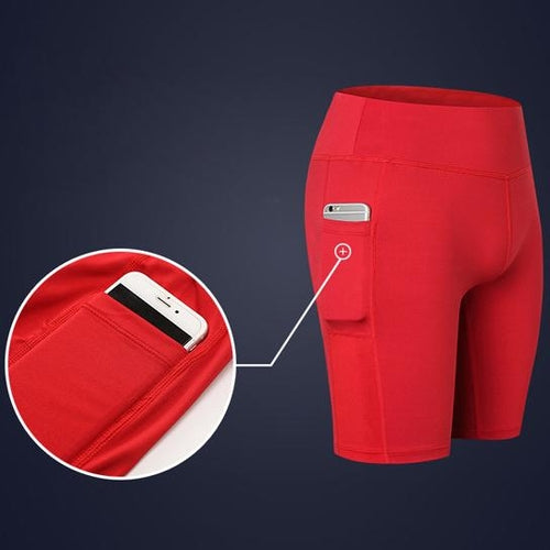 Pantaloncini da yoga per tutte le stagioni elastici con tasca per telefono