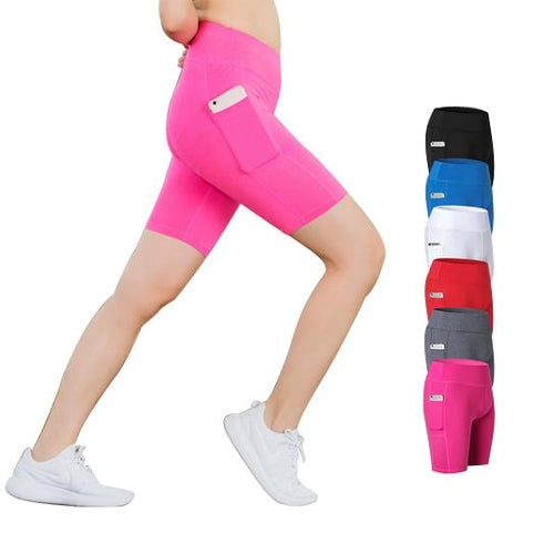 Pantaloncini da yoga per tutte le stagioni elastici con tasca per telefono