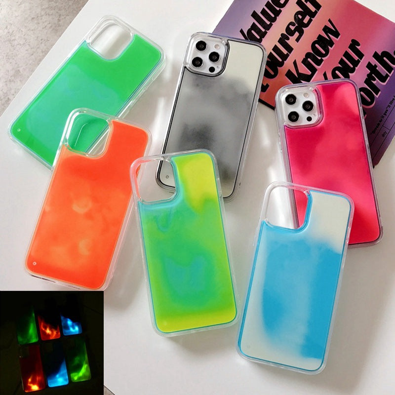 Custodia in tinta unita con sabbia liquida per iPhone 17 Pro Max, cover protettiva che si illumina al buio per Apple 16, 15, 14