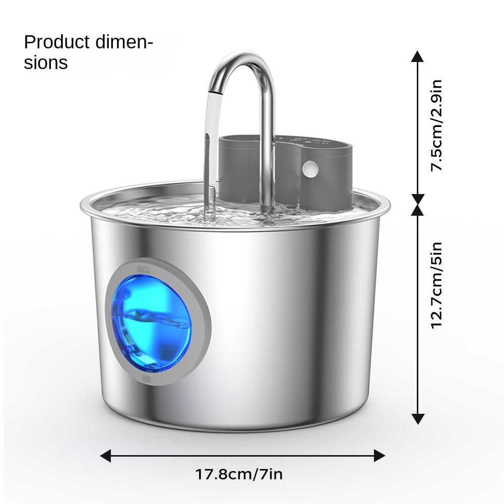 Distributore d'acqua intelligente per gatti in acciaio inossidabile, sensore wireless, senza plug-in, circolazione automatica, fontana d'acqua per animali domestici di grande capacità