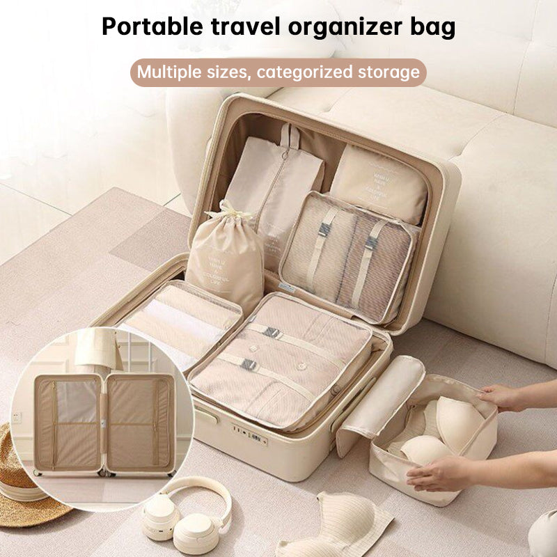 7 pezzi di cubi di imballaggio da viaggio, set di organizer per bagagli con borsa per scarpe per riporre i vestiti