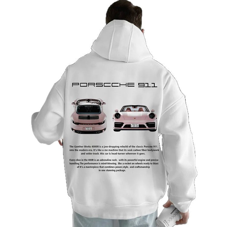 Felpa con cappuccio casual con stampa auto da uomo con motivo a cuore, felpa con cappuccio alla moda