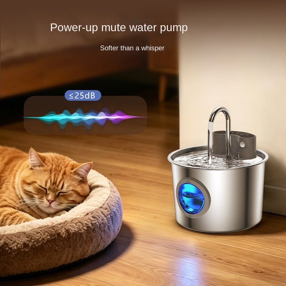 Distributore d'acqua intelligente per gatti in acciaio inossidabile, sensore wireless, senza plug-in, circolazione automatica, fontana d'acqua per animali domestici di grande capacità