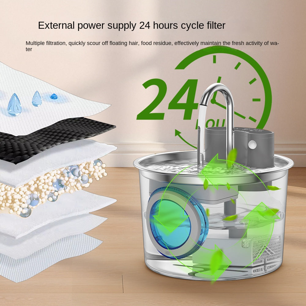 Distributore d'acqua intelligente per gatti in acciaio inossidabile, sensore wireless, senza plug-in, circolazione automatica, fontana d'acqua per animali domestici di grande capacità