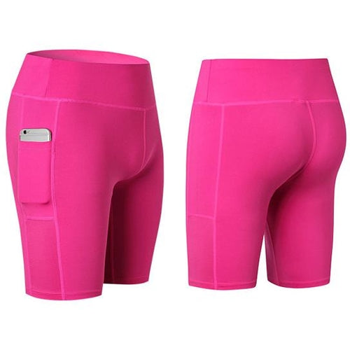 Pantaloncini da yoga per tutte le stagioni elastici con tasca per telefono