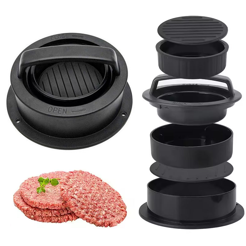 Utensile da cucina manuale 3 in 1: pressa per hamburger, hamburger di manzo rotondi e polpette.