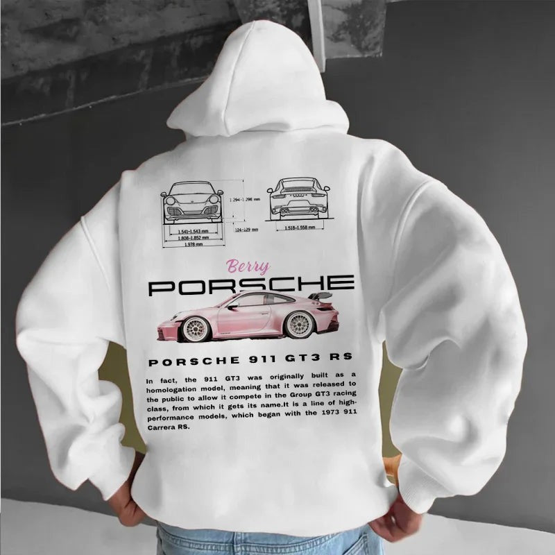 Men's Casual Car Print Hoodie with Heart Pattern, Fashionable Hoodie