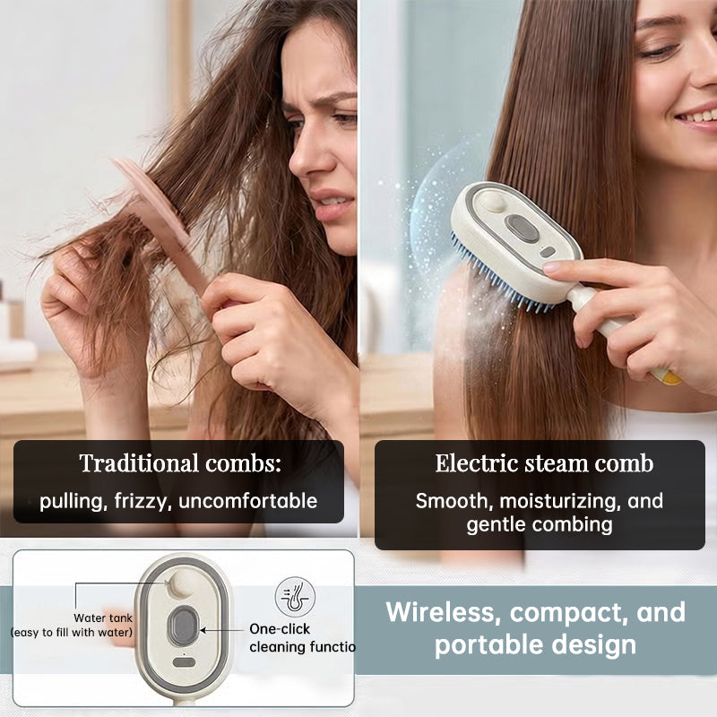 Spazzola per capelli elettrica a vapore con nebbia, pettine lisciante ionico per meno rotture e nessun residuo, strumento per lo styling dei capelli liscio e lucido