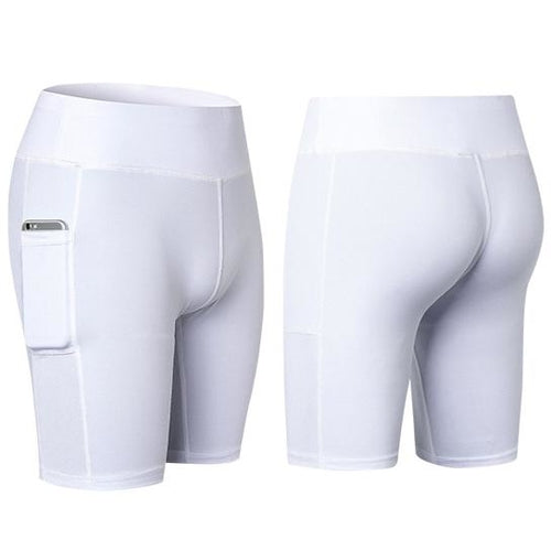 Pantaloncini da yoga per tutte le stagioni elastici con tasca per telefono