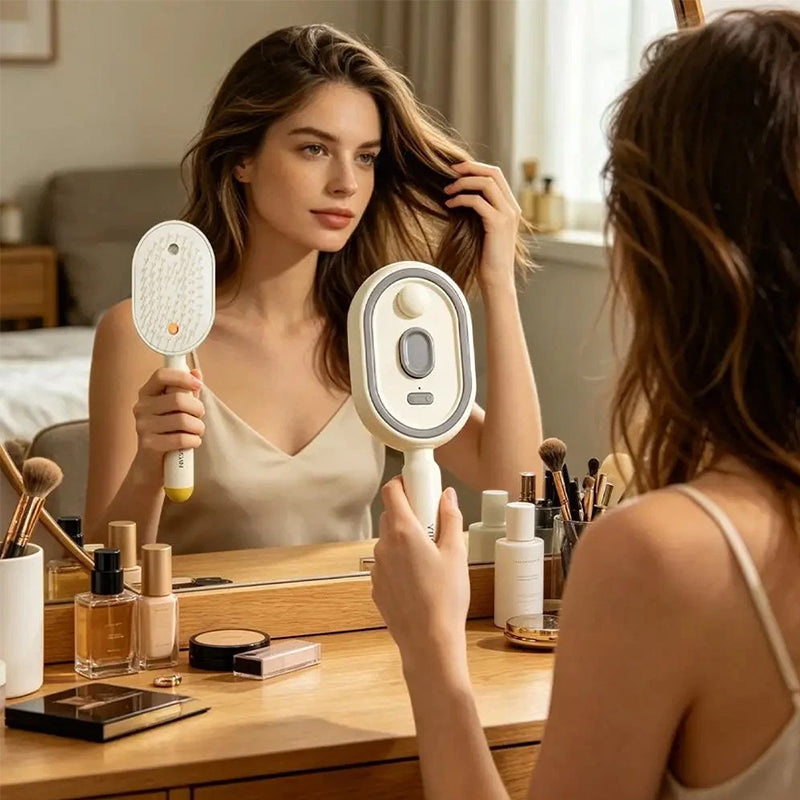Spazzola per capelli elettrica a vapore con nebbia, pettine lisciante ionico per meno rotture e nessun residuo, strumento per lo styling dei capelli liscio e lucido