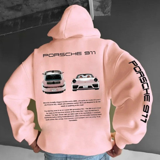 Felpa con cappuccio casual con stampa auto da uomo con motivo a cuore, felpa con cappuccio alla moda
