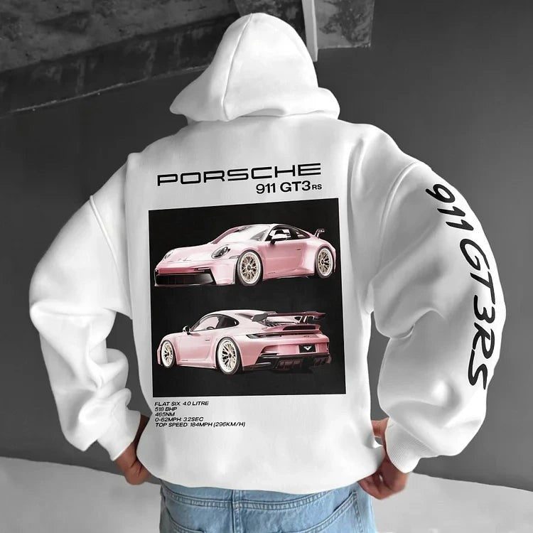 Men's Casual Car Print Hoodie with Heart Pattern, Fashionable Hoodie