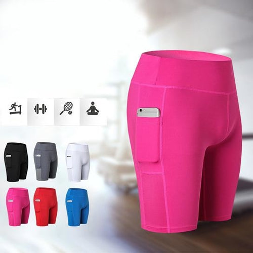 Pantaloncini da yoga per tutte le stagioni elastici con tasca per telefono