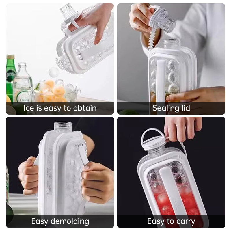 Bottiglia 2-in-1 portatile e pieghevole per sfere di ghiaccio – Stampo in silicone e borraccia per cocktail, viaggi e palestra