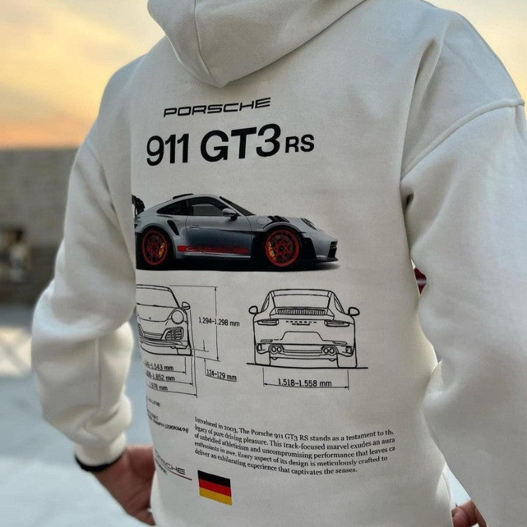 Felpa con cappuccio casual con stampa auto da uomo con motivo a cuore, felpa con cappuccio alla moda