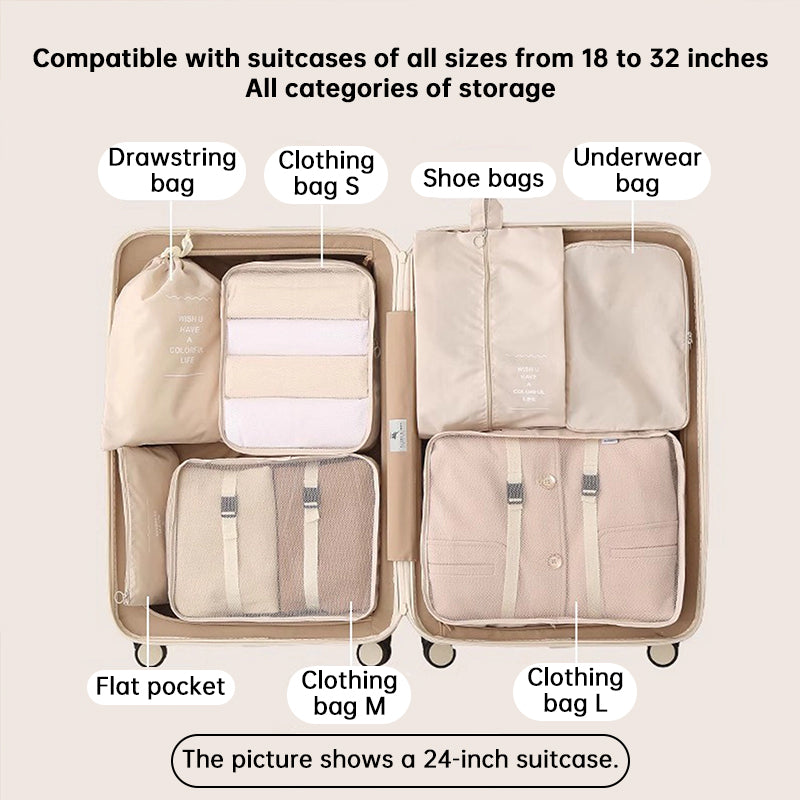7 pezzi di cubi di imballaggio da viaggio, set di organizer per bagagli con borsa per scarpe per riporre i vestiti