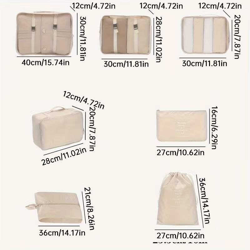 7 pezzi di cubi di imballaggio da viaggio, set di organizer per bagagli con borsa per scarpe per riporre i vestiti