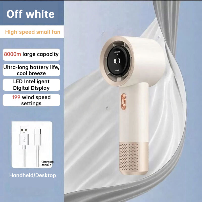 High-Velocity Portable Fan, Mini Handheld AC Fan, 199 Adjustable Levels, Personal Cooler for Travel, Gym, Outdoors