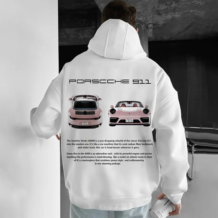 Men's Casual Car Print Hoodie with Heart Pattern, Fashionable Hoodie