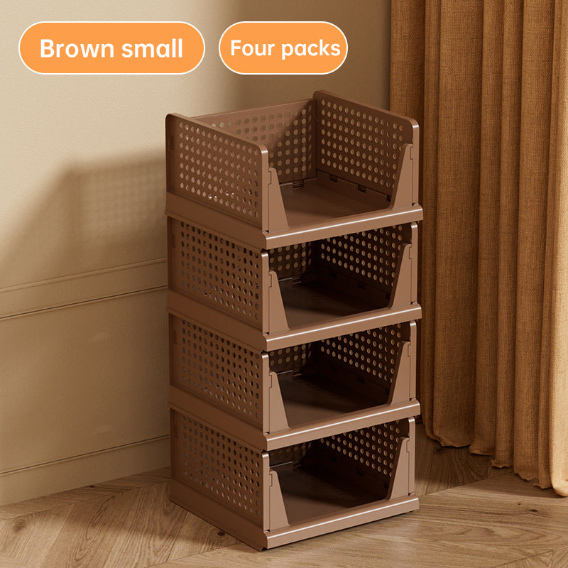 4 Pack Plastic Closet Organizer Bins, Stackable Collapsible Storage Baskets with Sliding Rails for Clothes, Toys, T-Shirts