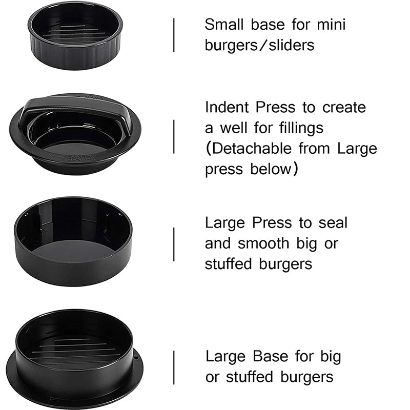 Utensile da cucina manuale 3 in 1: pressa per hamburger, hamburger di manzo rotondi e polpette.