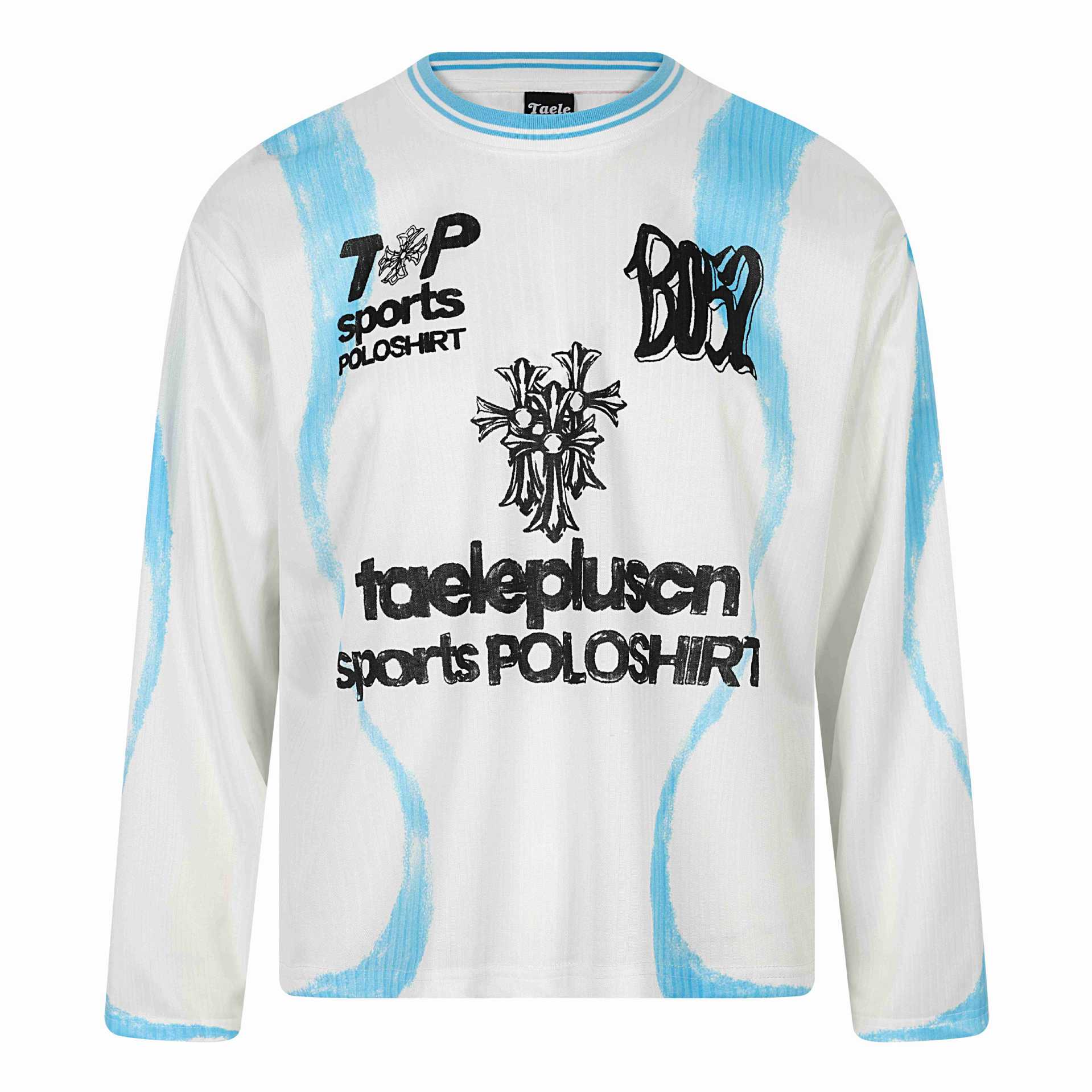 T-shirt da uomo con stampa graffiti casual e vestibilità ampia a maniche lunghe con collo rotondo