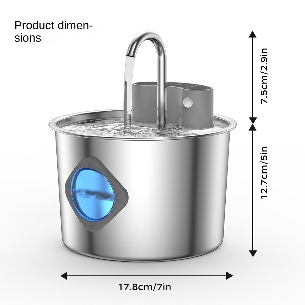 Smart Stainless Steel Cat Water Dispenser, Wireless Sensor, Plug-Free, Automatic Circulation, Large Capacity Pet Water Fountain