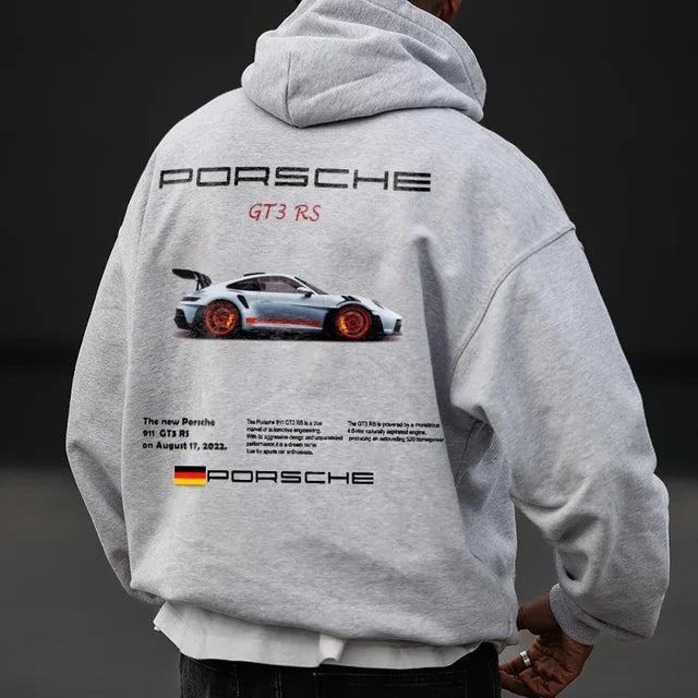 Men's Casual Car Print Hoodie with Heart Pattern, Fashionable Hoodie