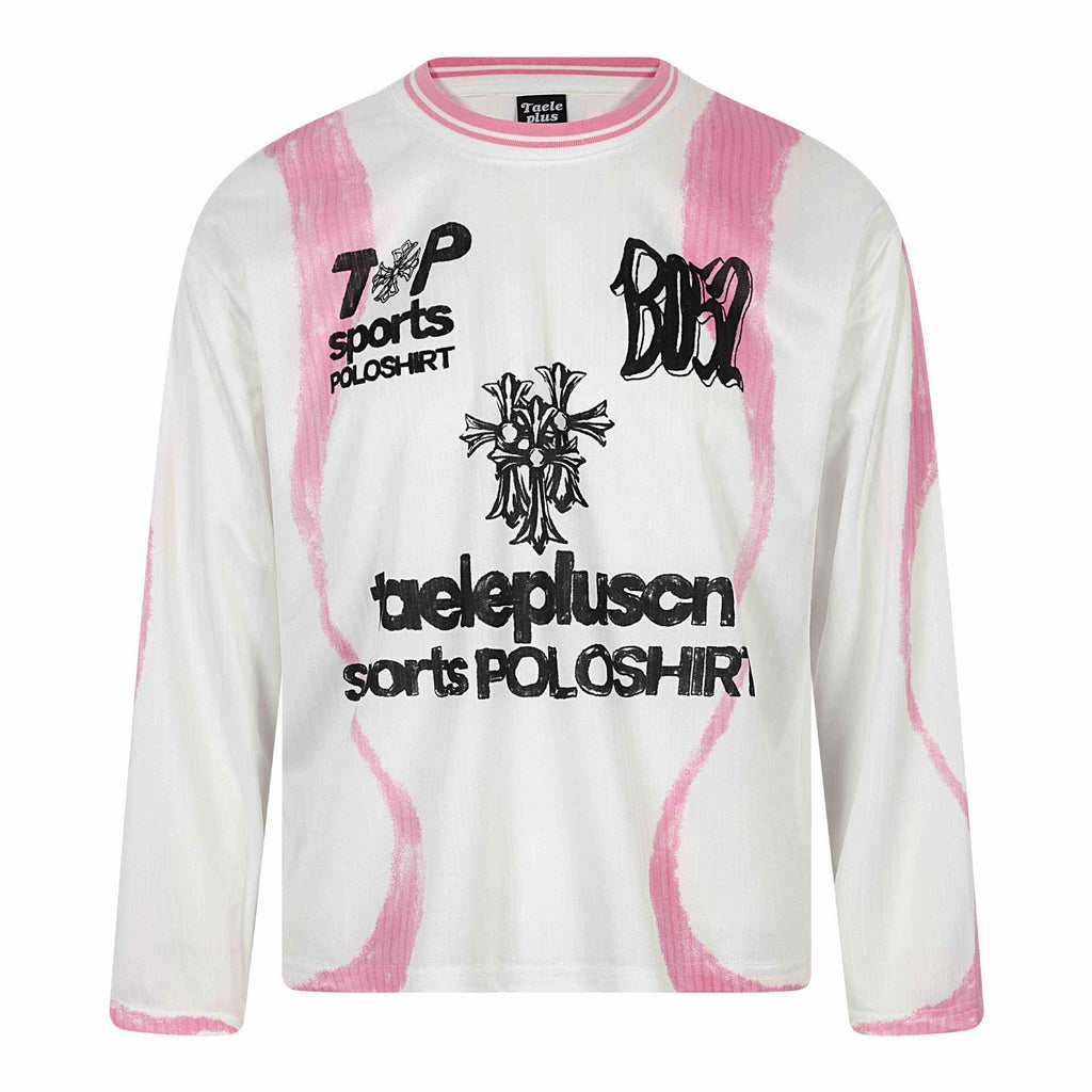 T-shirt da uomo con stampa graffiti casual e vestibilità ampia a maniche lunghe con collo rotondo