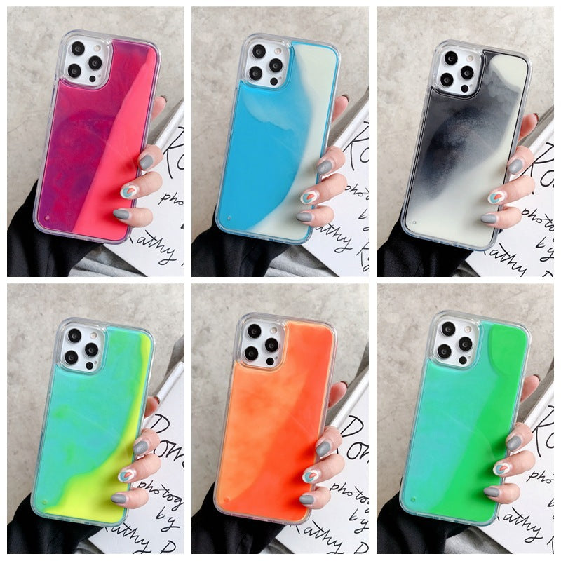 Custodia in tinta unita con sabbia liquida per iPhone 17 Pro Max, cover protettiva che si illumina al buio per Apple 16, 15, 14