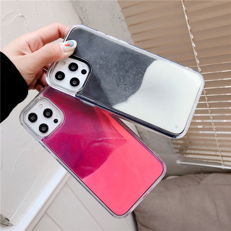 Custodia in tinta unita con sabbia liquida per iPhone 17 Pro Max, cover protettiva che si illumina al buio per Apple 16, 15, 14