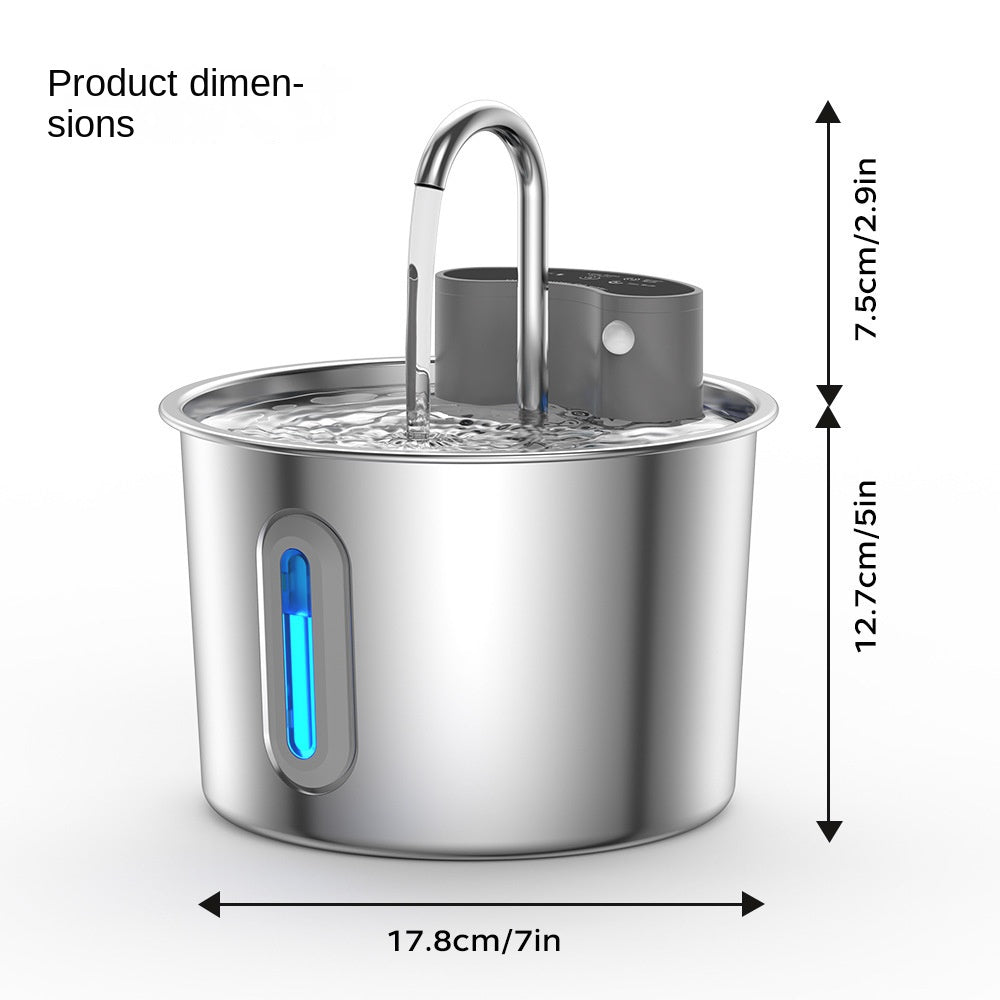 Smart Stainless Steel Cat Water Dispenser, Wireless Sensor, Plug-Free, Automatic Circulation, Large Capacity Pet Water Fountain