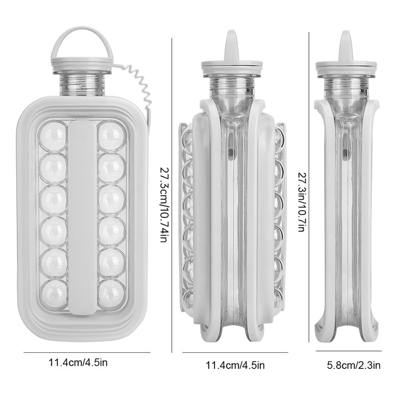 Bottiglia 2-in-1 portatile e pieghevole per sfere di ghiaccio – Stampo in silicone e borraccia per cocktail, viaggi e palestra
