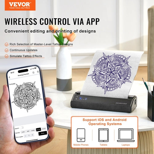Tattoo Transfer Stencil Printer, Wireless Bluetooth Tattoo Stencil