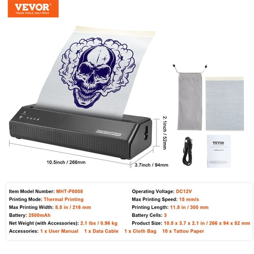 Tattoo Transfer Stencil Printer, Wireless Bluetooth Tattoo Stencil